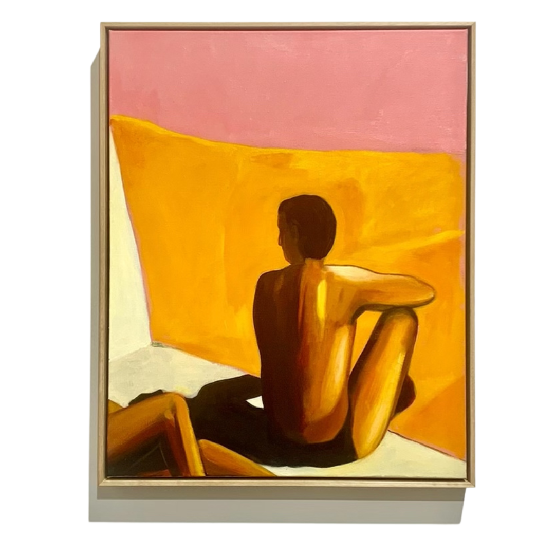 Beach seaside surf art painting. Sunshine Coast artist original art in pastel colours. Figurative semi abstract painting by Mitchell English