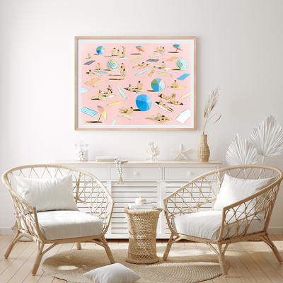 'Heatwave in Soft Pink', limited-edition fine art print by Mitchell English. 'Heatwave in Soft Pink' is an inviting, joyful work. This is it hanging in a contemporary seaside home.